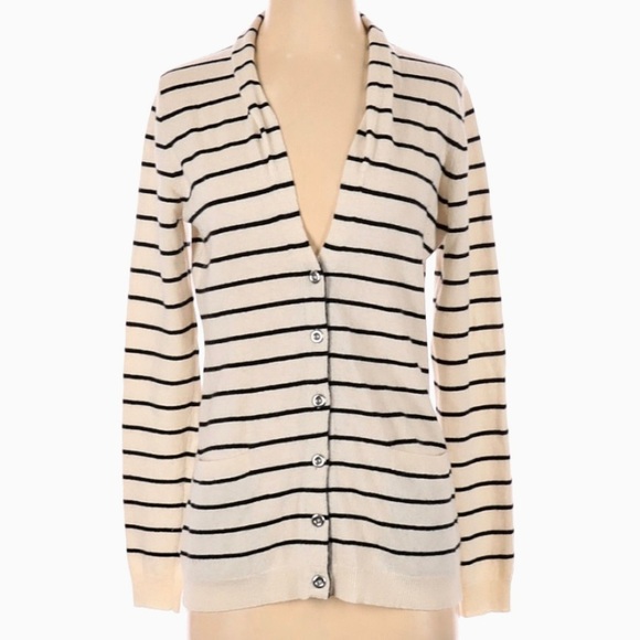 Small TALL Black & Ivory Cashmere Blend Cardigan - Picture 4 of 11